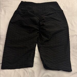 High-Waist Black Textured Legging Shorts